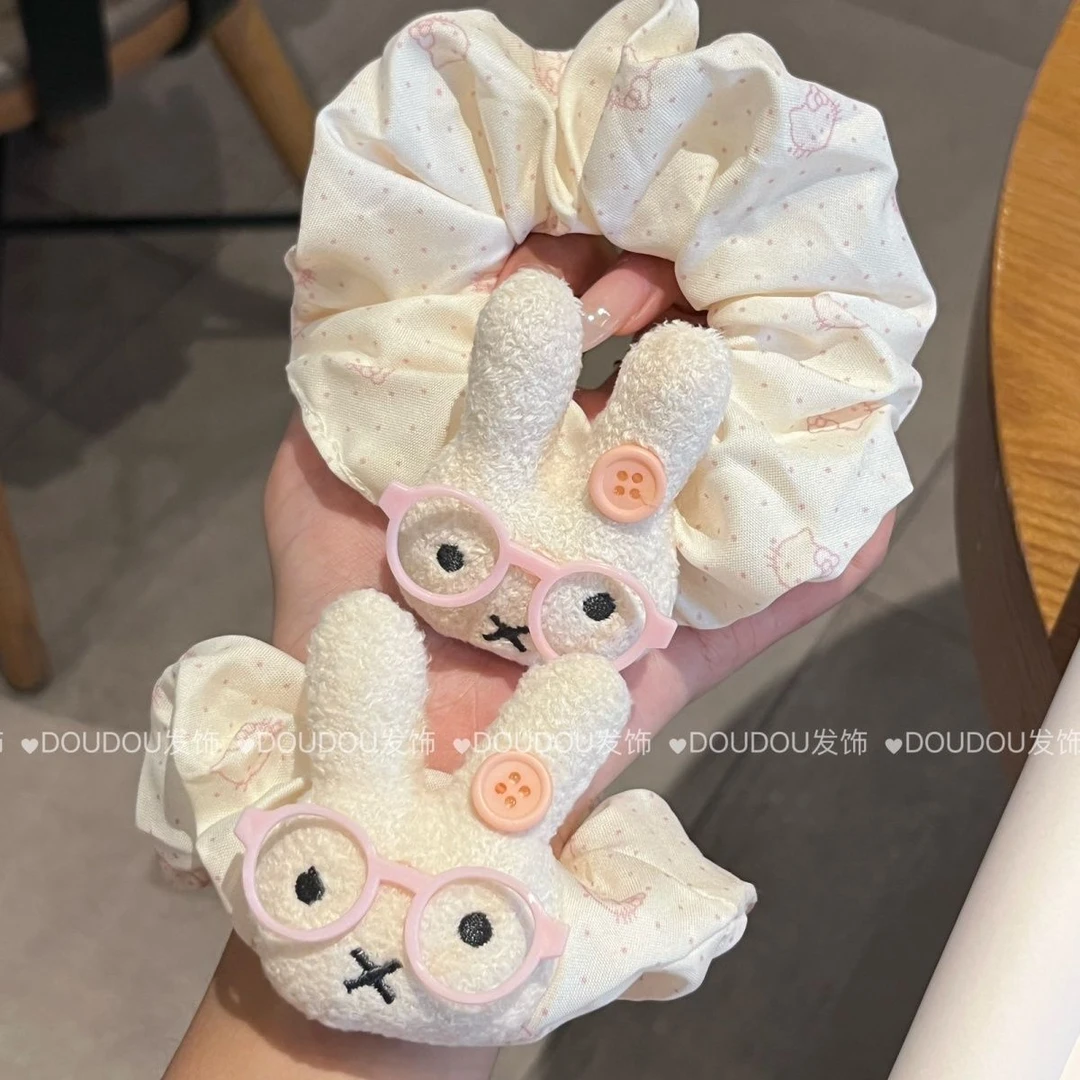 可爱波点米菲兔戴眼镜发圈大肠心扎马尾少女丸子皮筋2025头绳