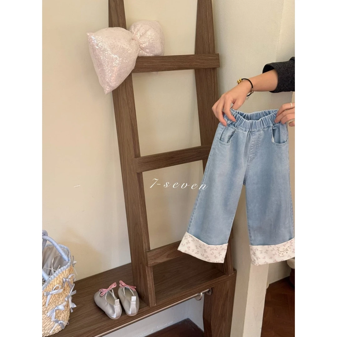 7Seven·25春~裤脚碎花牛仔裤6123（汉服裤子）