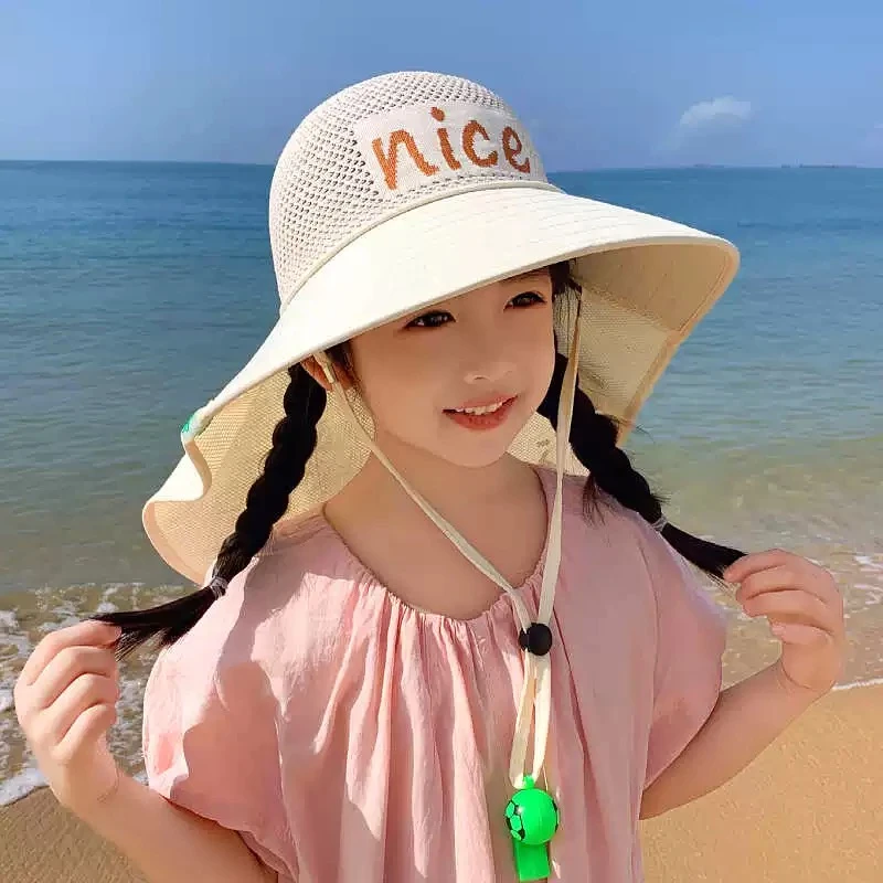 儿童防晒帽子女童男孩夏季护脖披肩大帽檐小孩太阳帽口哨渔夫帽