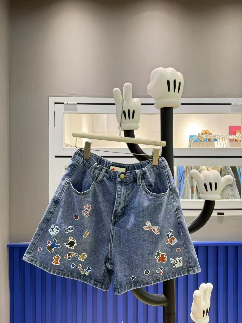 欧洲站5156#Bohan2025夏季新款宽松美式复古贴纸牛仔短裤