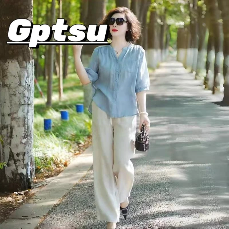 GPTSu妈妈装夏装两件套装2025新款中老年装夏季高端大气短袖上衣