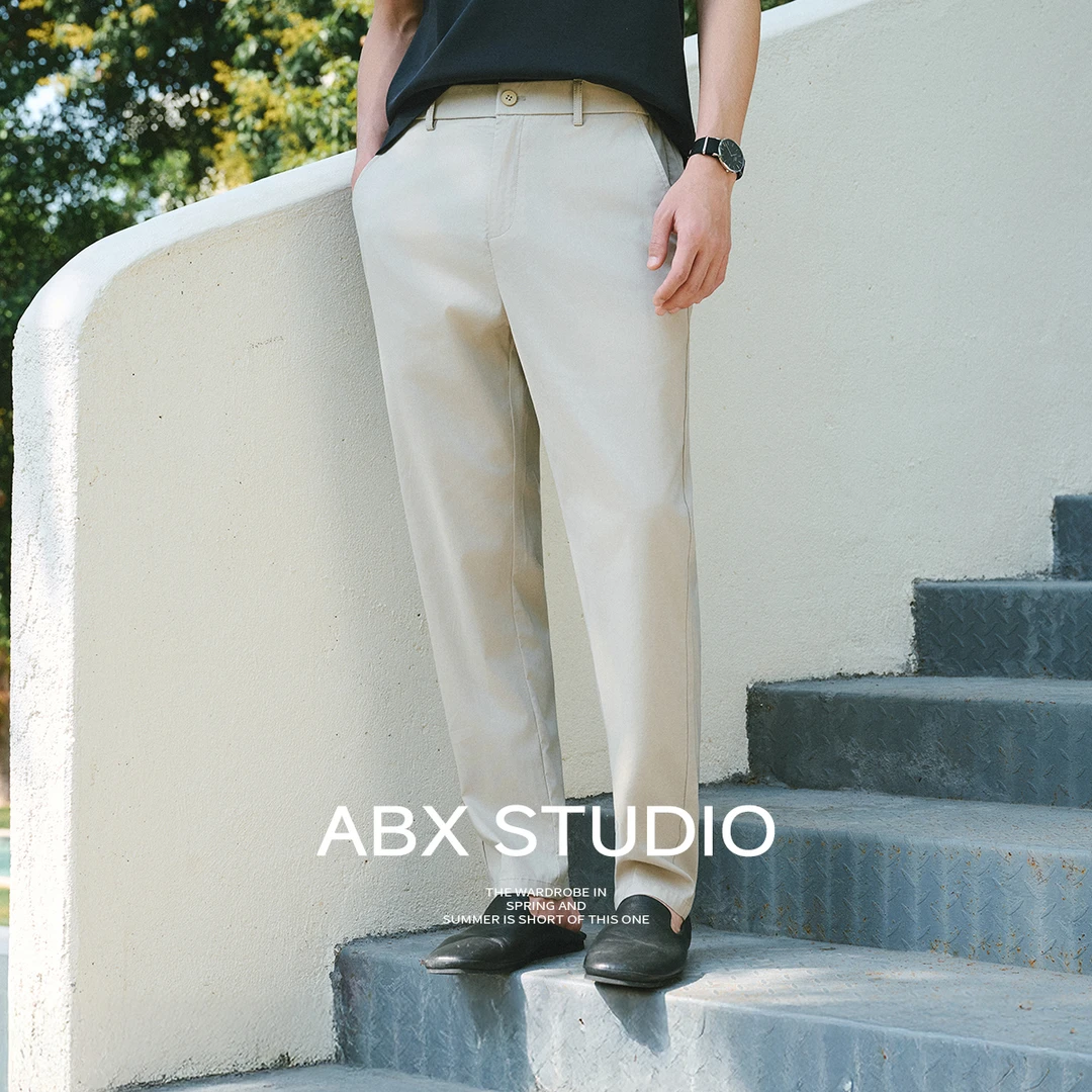 【凉感吸湿透气莱赛尔棉亚麻面料】夏季半松紧腰休闲裤男黑色长裤