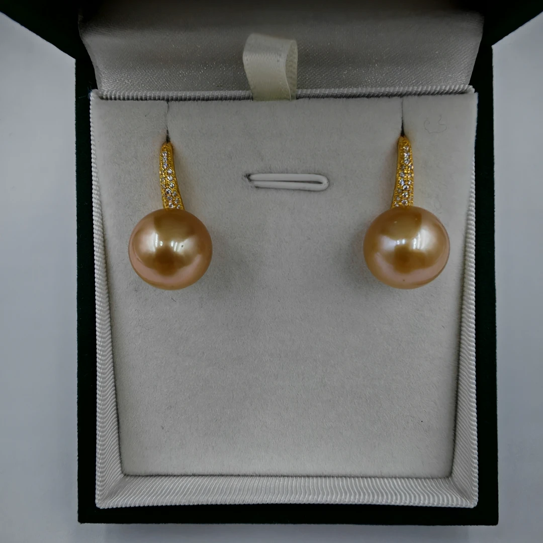 925银耳饰 【飛梵】10-11mm正圆极光浓金几乎无暇钻面高跟鞋耳饰25