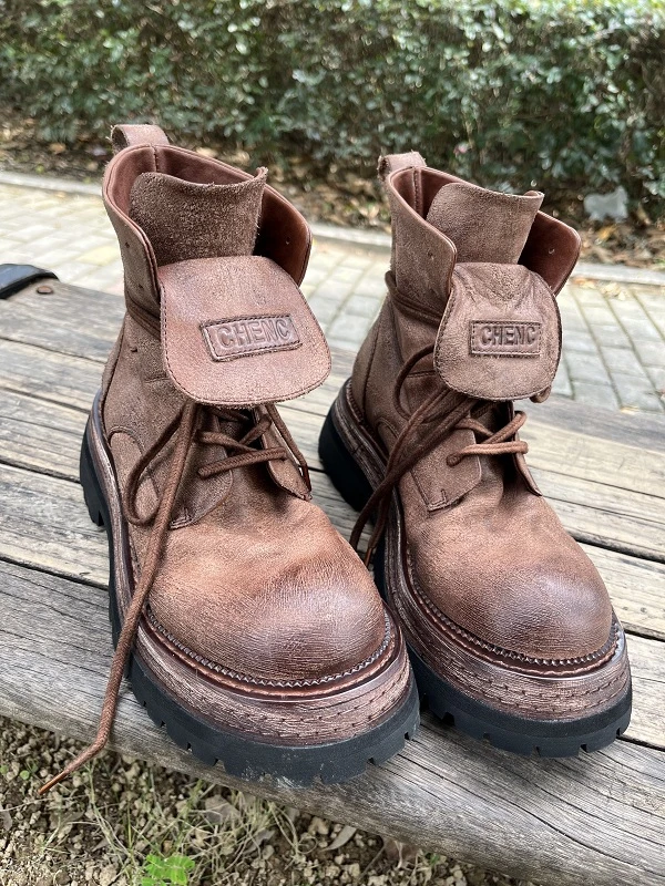 陈C手工定制男鞋意大利水洗做旧马皮马丁靴