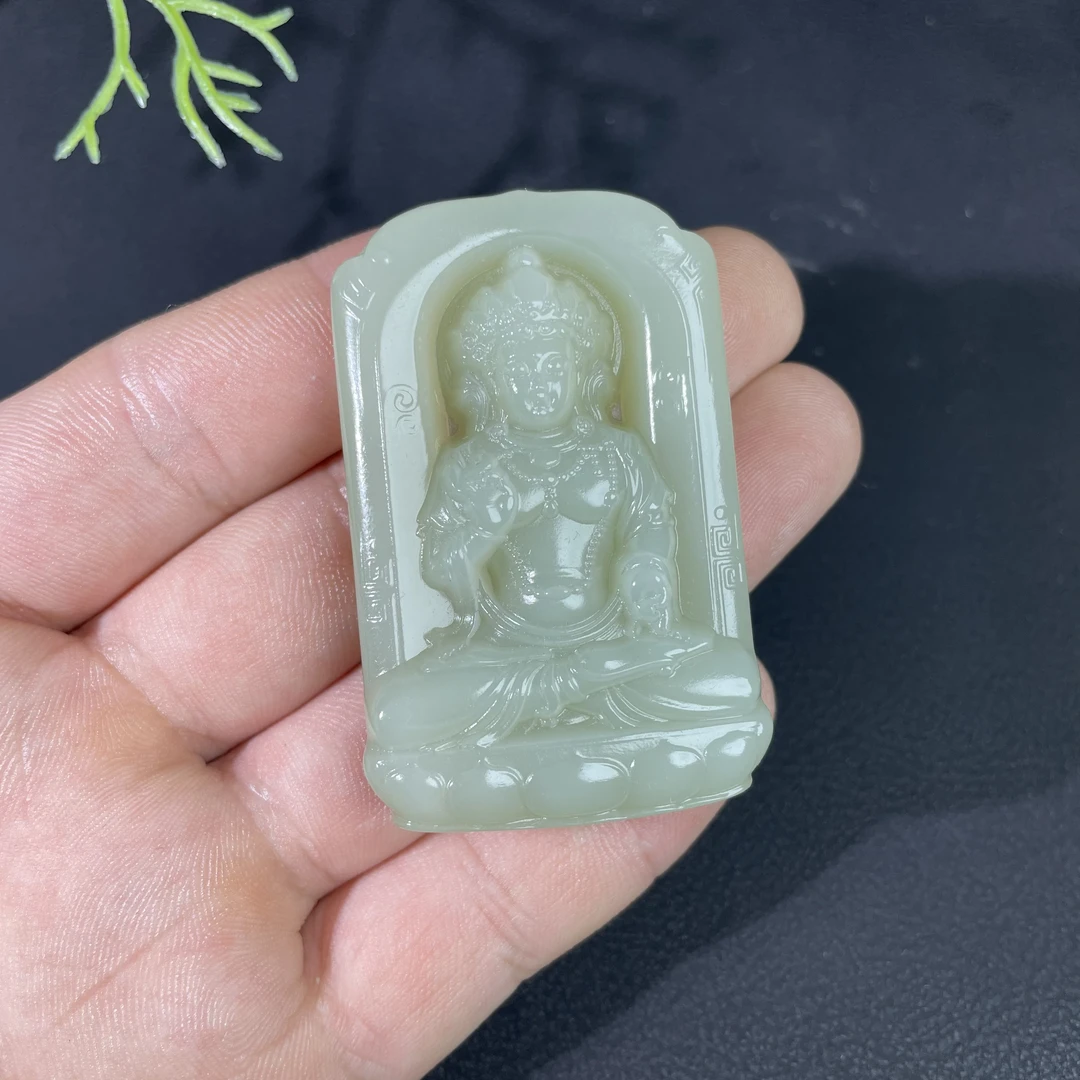 天然和田玉新疆高青白观音吊坠男女款玉石中国风汉服潮流挂件坠