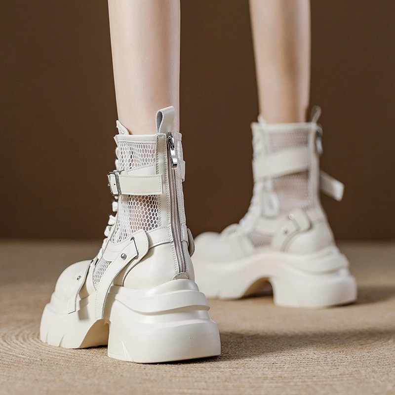 厚底增高时髦酷帅马丁靴女2025夏季新款网纱休闲复古凉靴工装靴潮