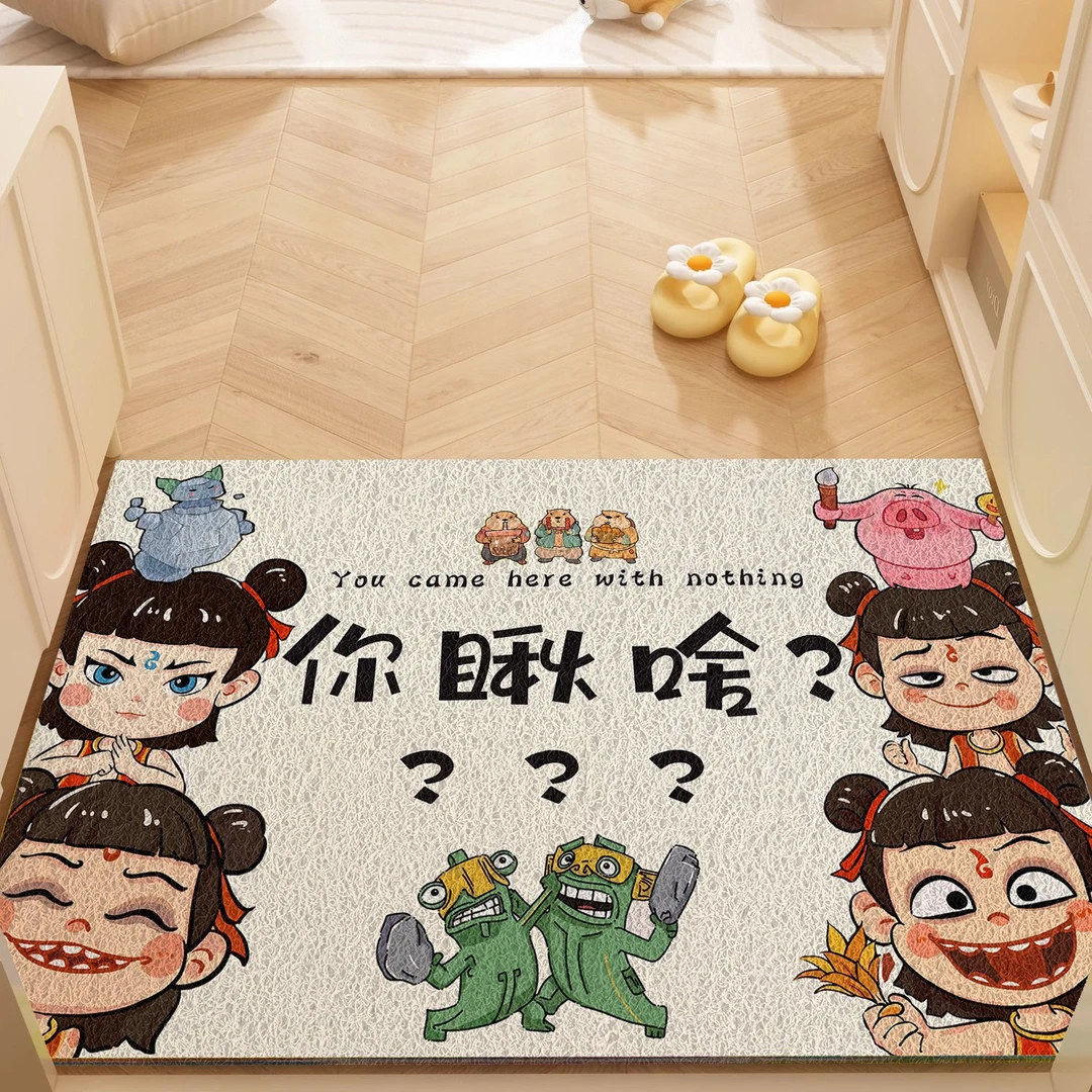 可爱哪吒敖丙入户门丝圈地垫玄关进门口耐脏防滑蹭土脚垫可裁剪垫