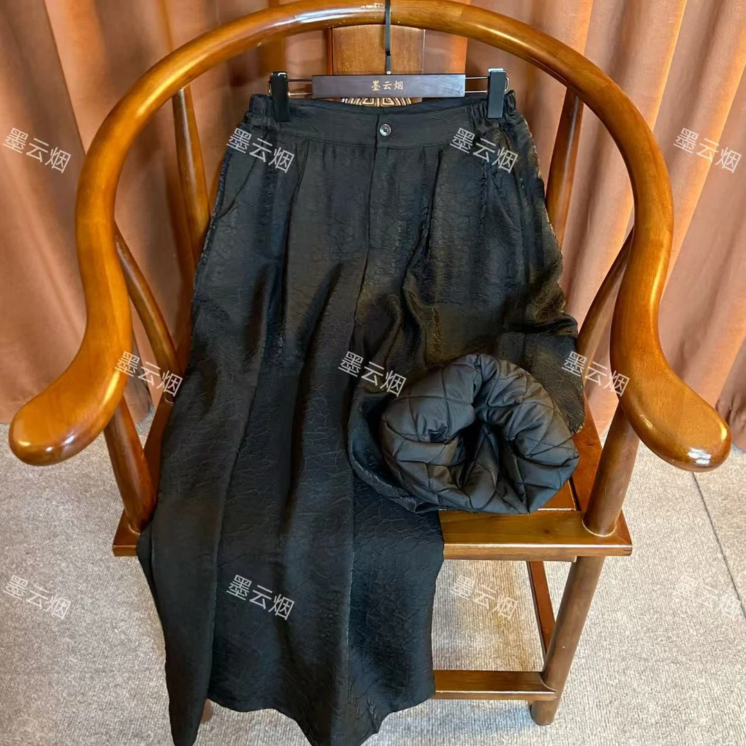 【桑上】拆脱两穿夏冬可穿褶皱直筒裤保暖休闲风国风休闲裤百搭6608