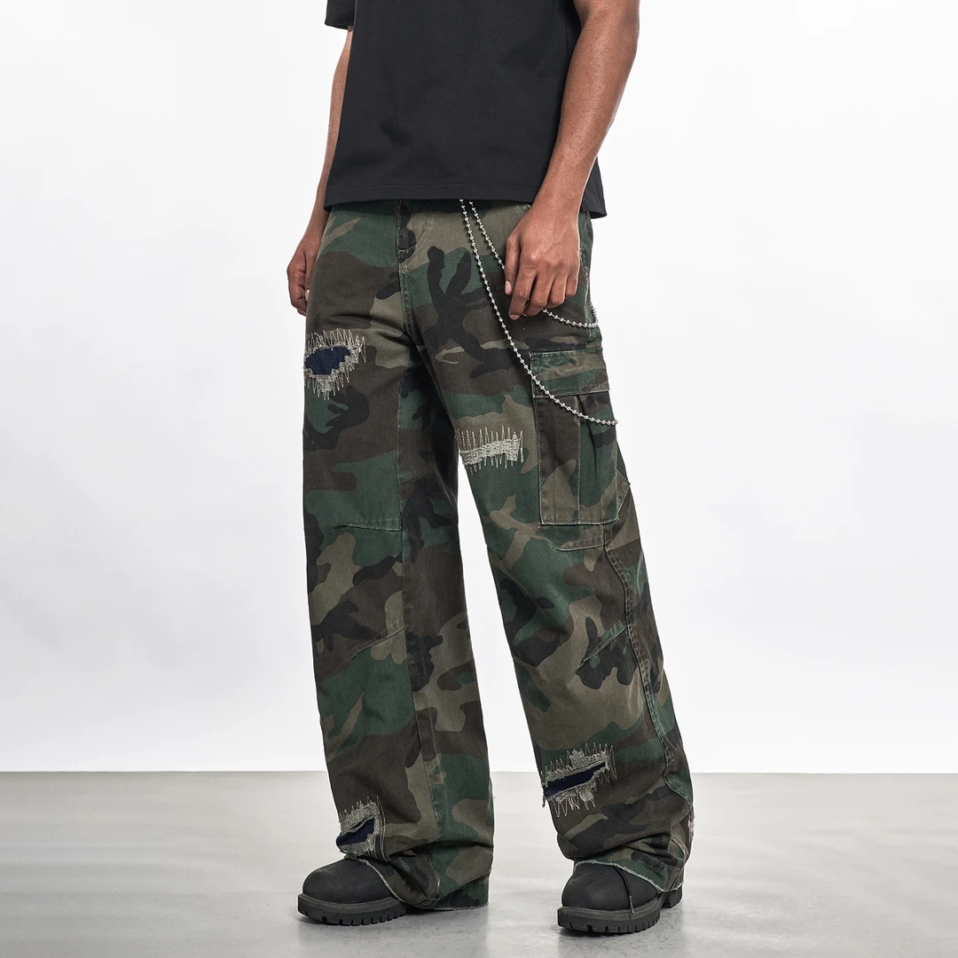 MT99【显瘦显腿长】美式复古潮牌迷彩工装裤户外阔腿休闲裤男女同款