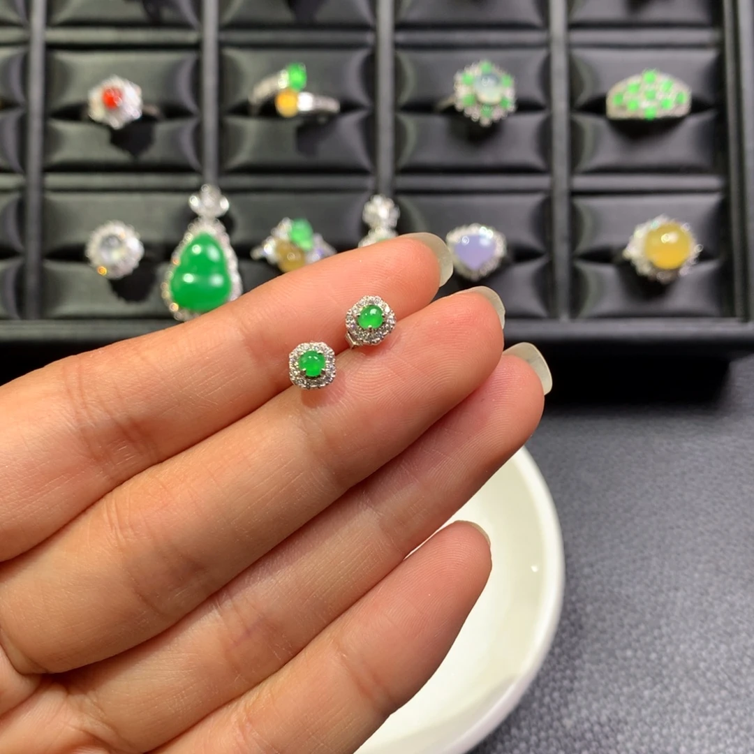 翡翠银S925镶嵌耳饰