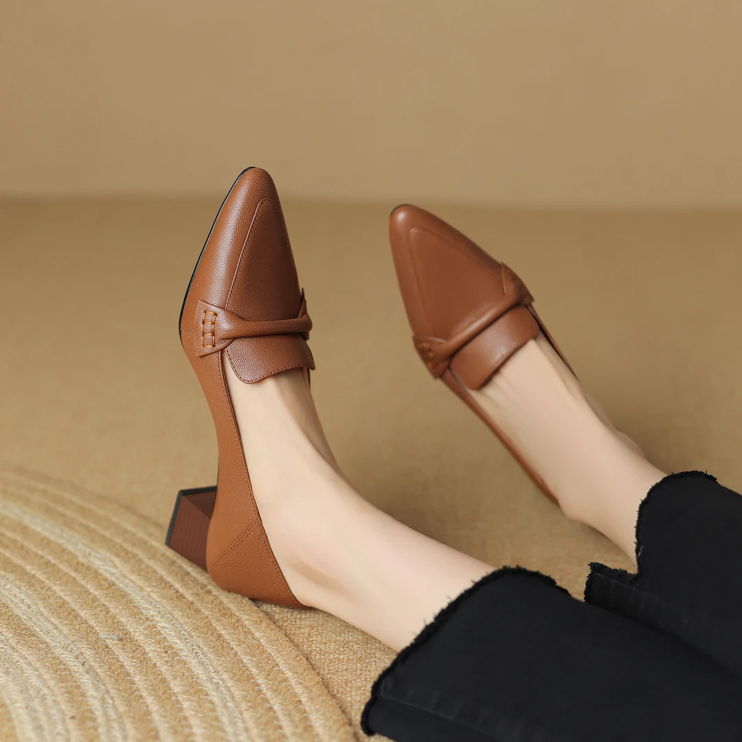 半坊手工女鞋|34-41|4.5cm|夏上新复古粗跟中跟浅口尖头百搭单鞋