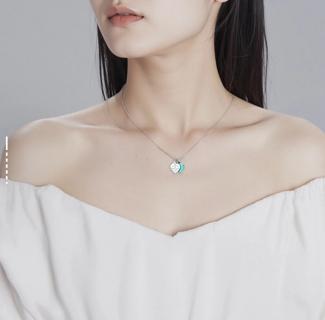 合金珐琅项链 经典女士系列 925银 珐琅爱心项链  Tiffany