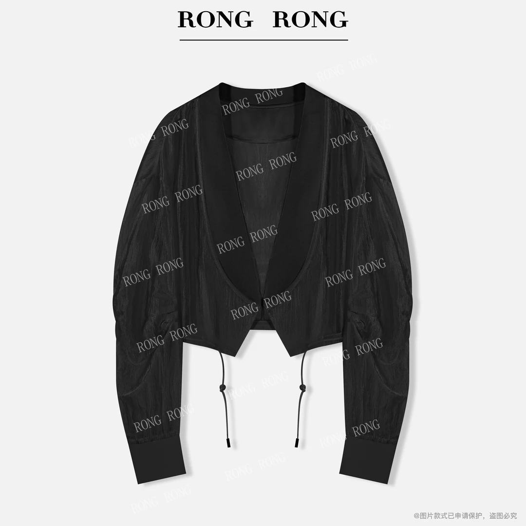 溶溶【月光微落】RONGRONG 醋酸混纺翻领清透短款开衫外套H-Z0378