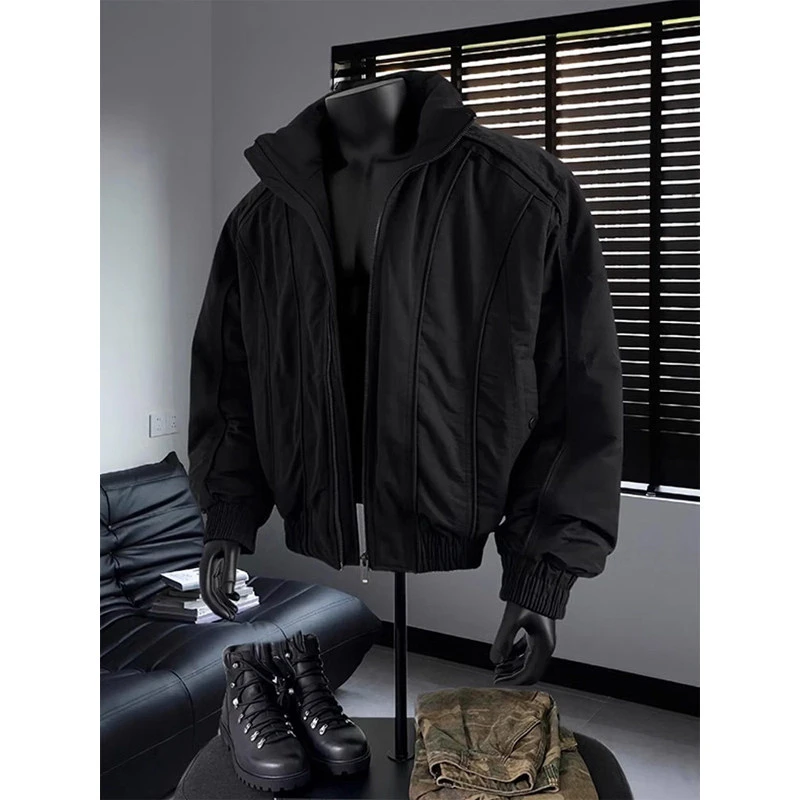 短宽廓形bomber飞行员夹克羽绒服男款冬季美式机能白鸭绒外套潮牌