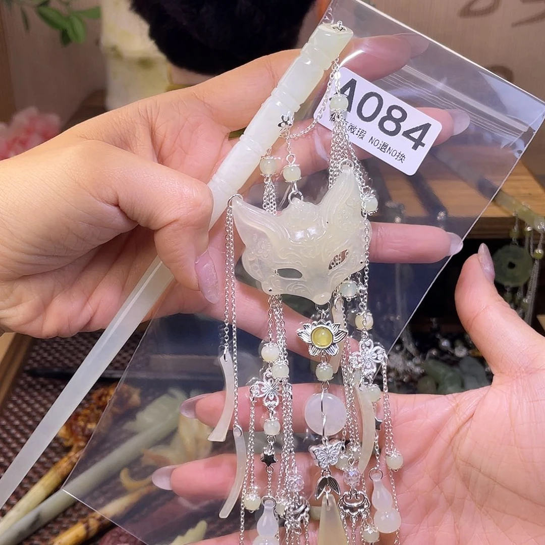 蛇纹石玉发饰合金静**呆