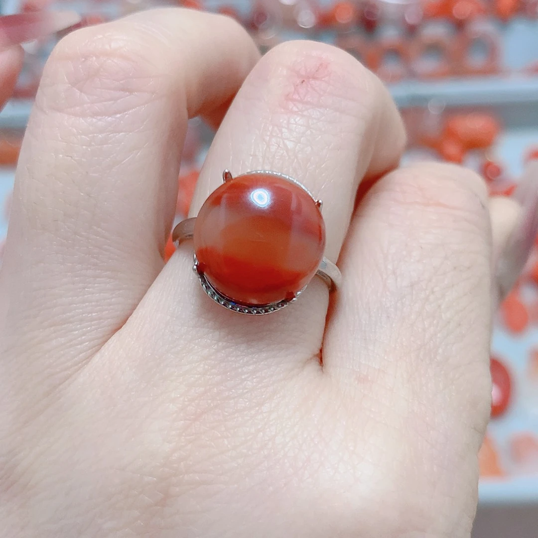 南红玛瑙戒指银S925镶嵌