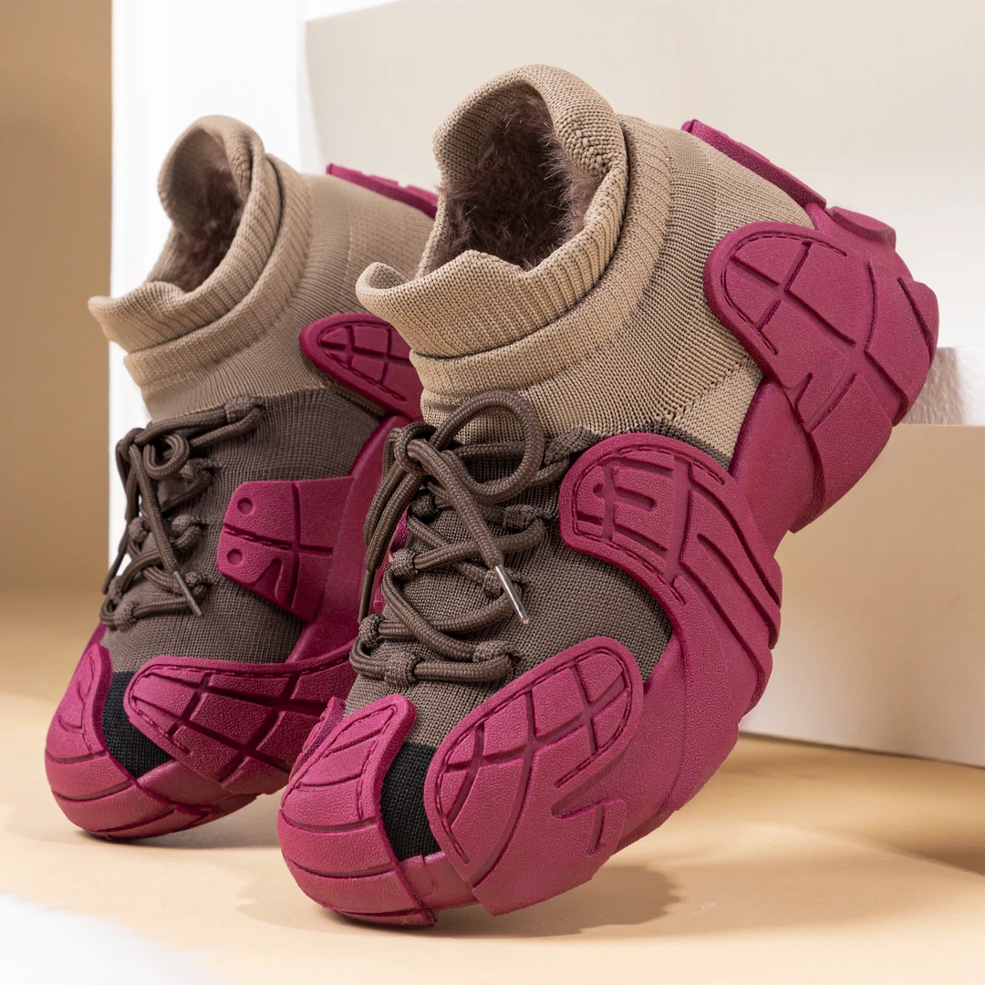 2025冬季新款飞织套脚加绒加厚保暖防滑时尚百搭妈妈女运动休闲鞋