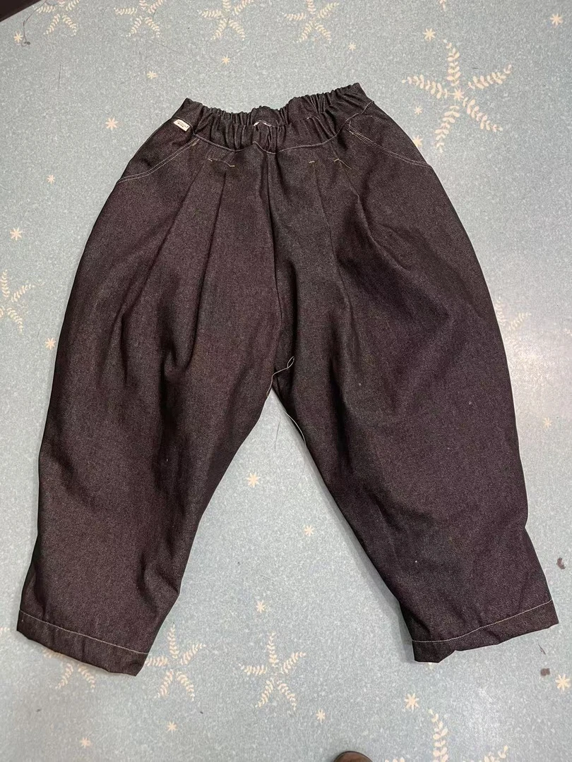 牛仔宽松松紧腰夹薄棉棉裤