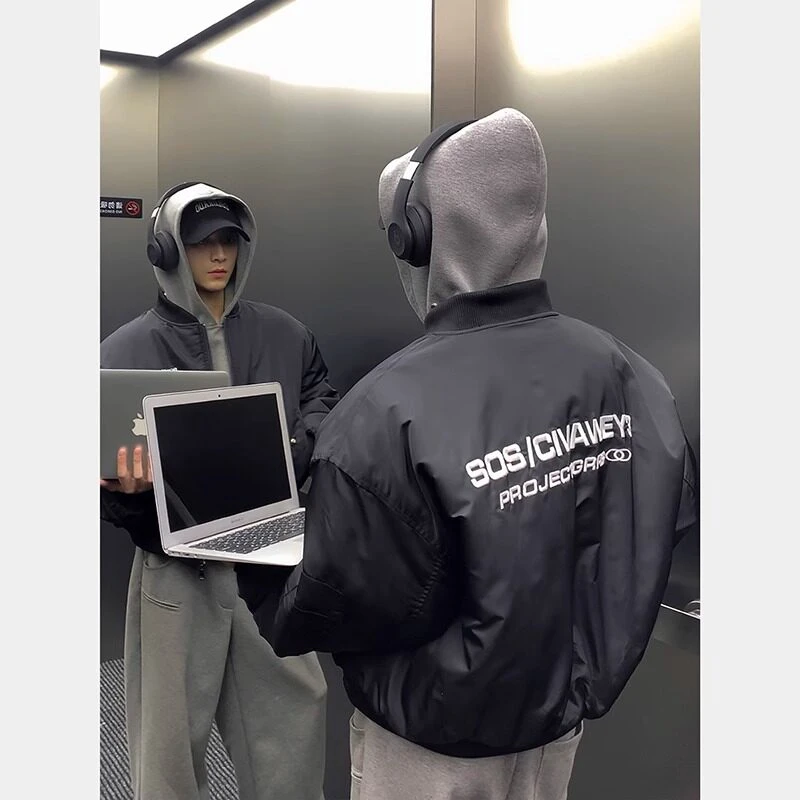 美式复古棒球服棉衣男高级感痞帅加厚外套潮牌bomber飞行员夹克冬