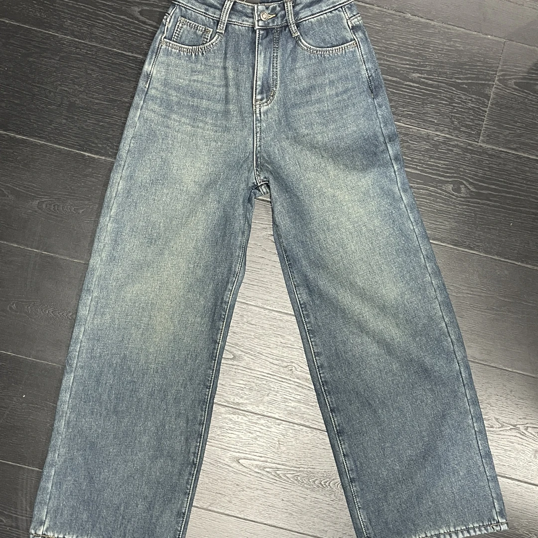 【 雨•美 推荐 】6005蓝色加绒百搭直筒裤