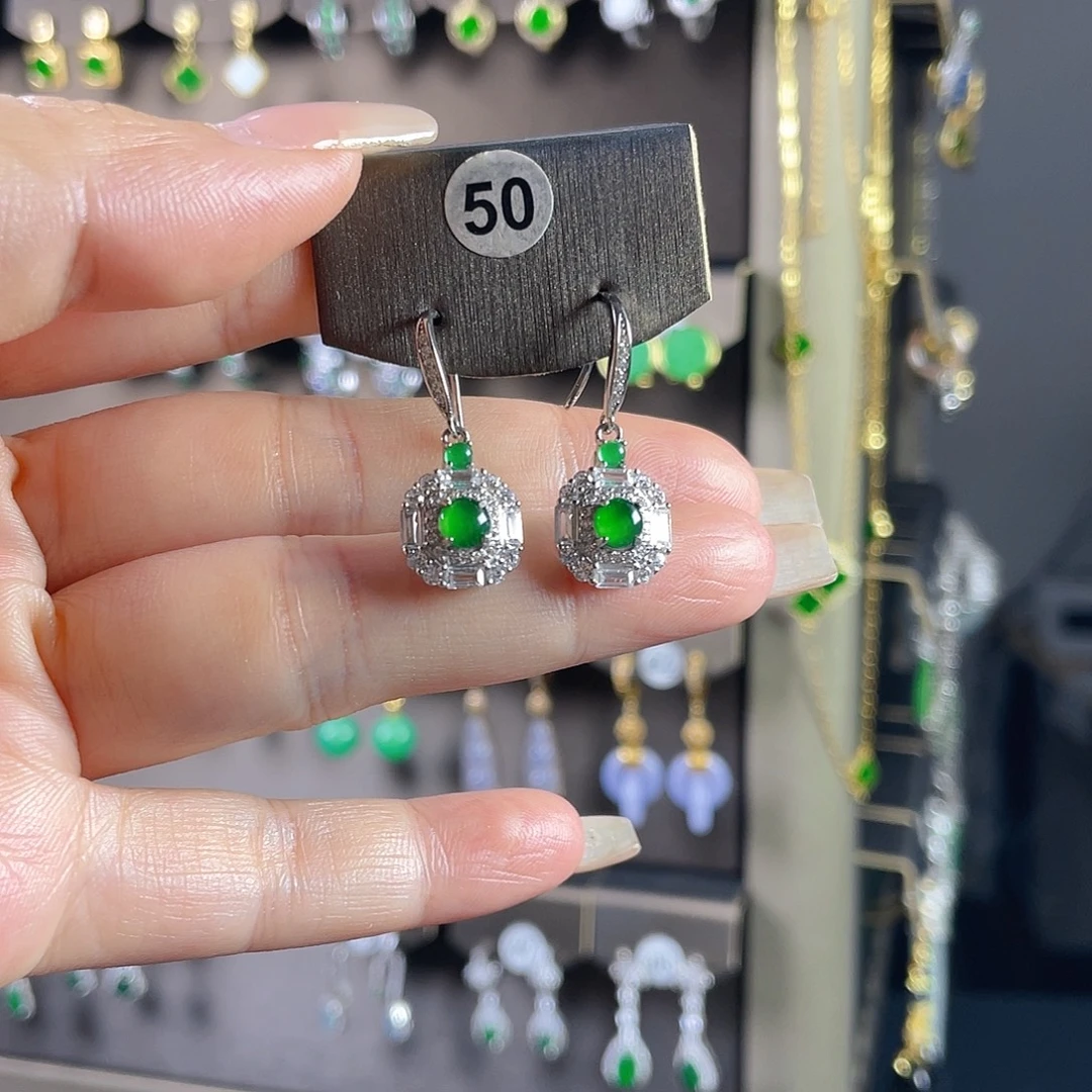 翡翠银S925镶嵌耳饰翡翠