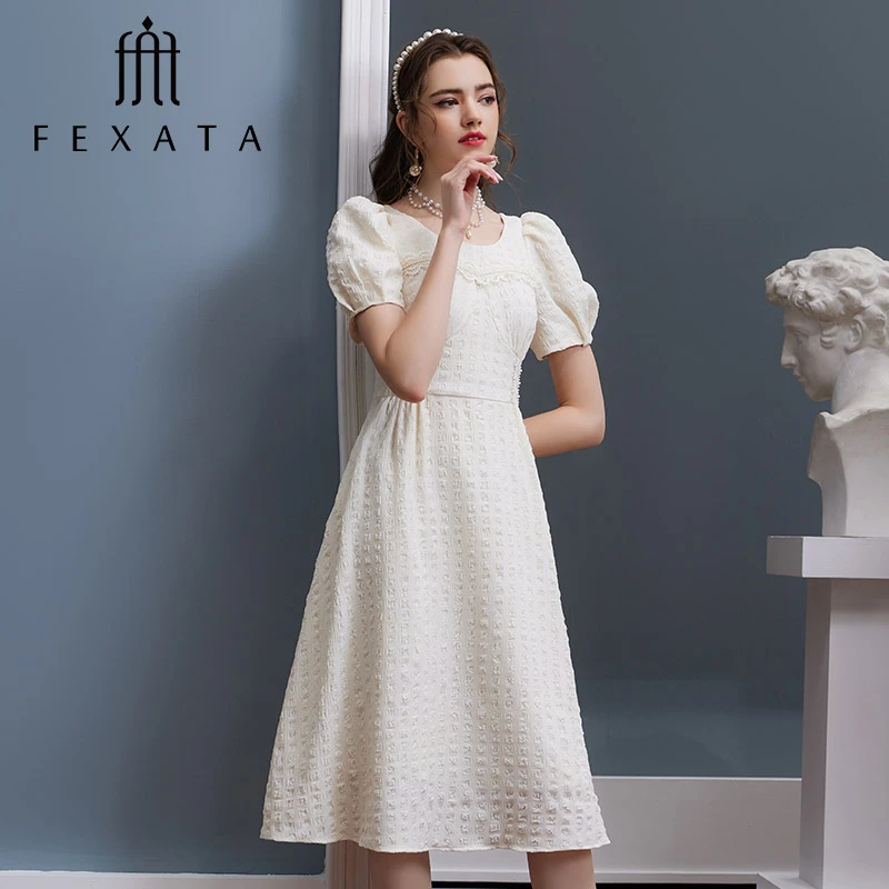 【粉丝专享】FEXATA斐格思泡泡袖蕾丝连衣裙