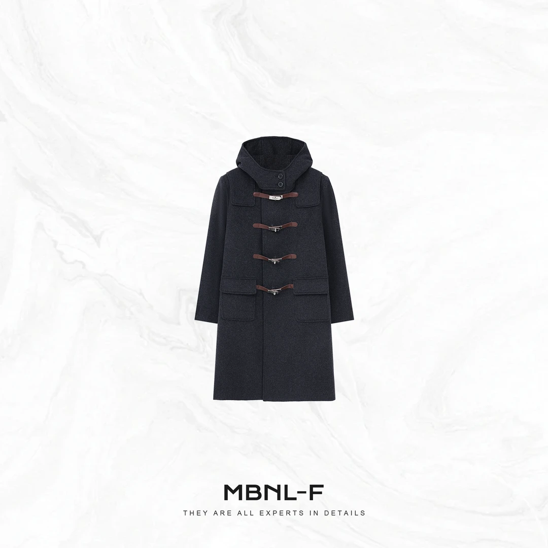 MBNL-F“H. 经典金皮扣" 羊毛定纺缝皮连帽大衣 秦磊XM-XDY2513