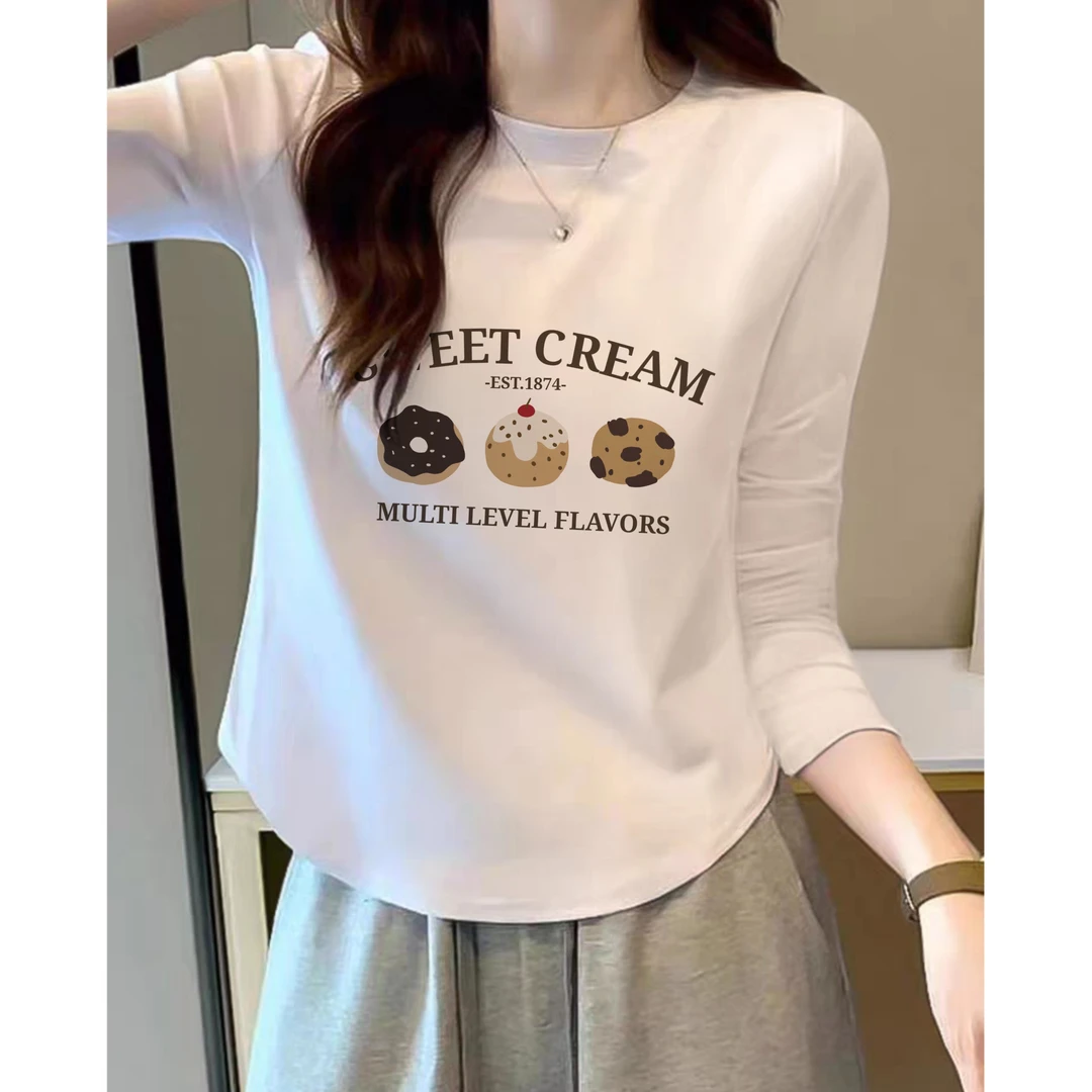 三个甜甜圈新款显瘦小个子纯棉独特别致长袖上衣早秋内搭打底衫女