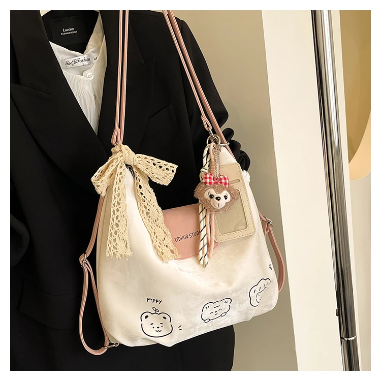 【带挂件】新款春夏一包多用通勤托特休闲双肩女包小清新范单肩女包