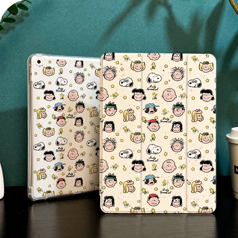【三折式史努比】硅胶适用苹果air6平板保护套ipad11华为笔槽软壳