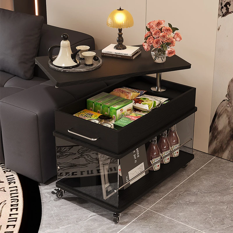 执竹者可移动升降高级茶几沙发边几客厅家用中古边几小推车置物架