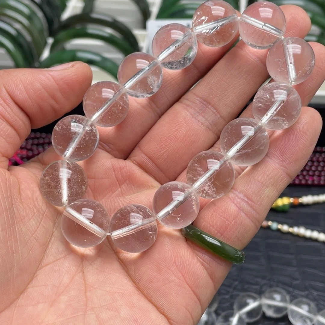 水晶手链未镶嵌A货天然白水晶手链卡16mm