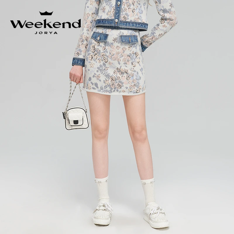 卓雅周末春季新复古A字高腰拼接牛仔短款半身裙EJWDAR19