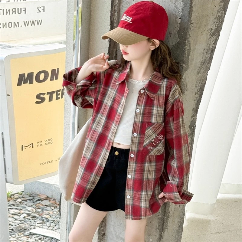 女童长袖衬衫春秋2025新款女大童超好看格子衬衣儿童秋装洋气外套