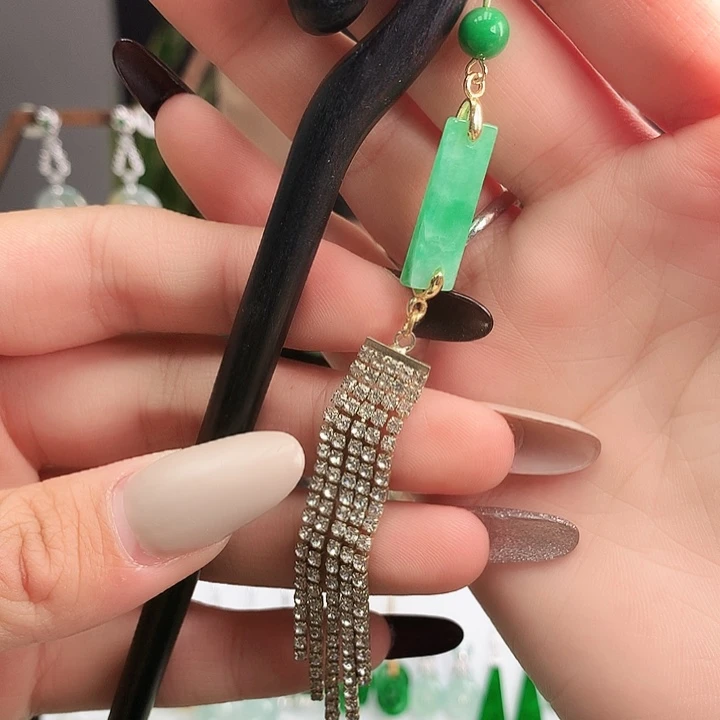 翡翠银S925镶嵌耳饰发簪