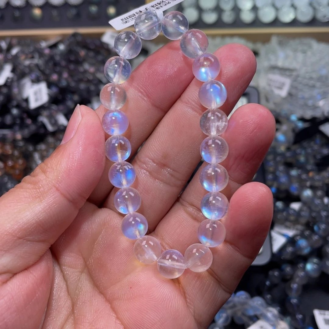 月光石手链未镶嵌丁*结强蓝光蓝月光手链9m