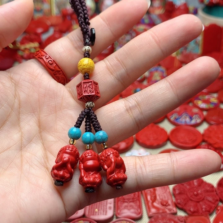 天然辰砂工艺品朱砂钥匙扣