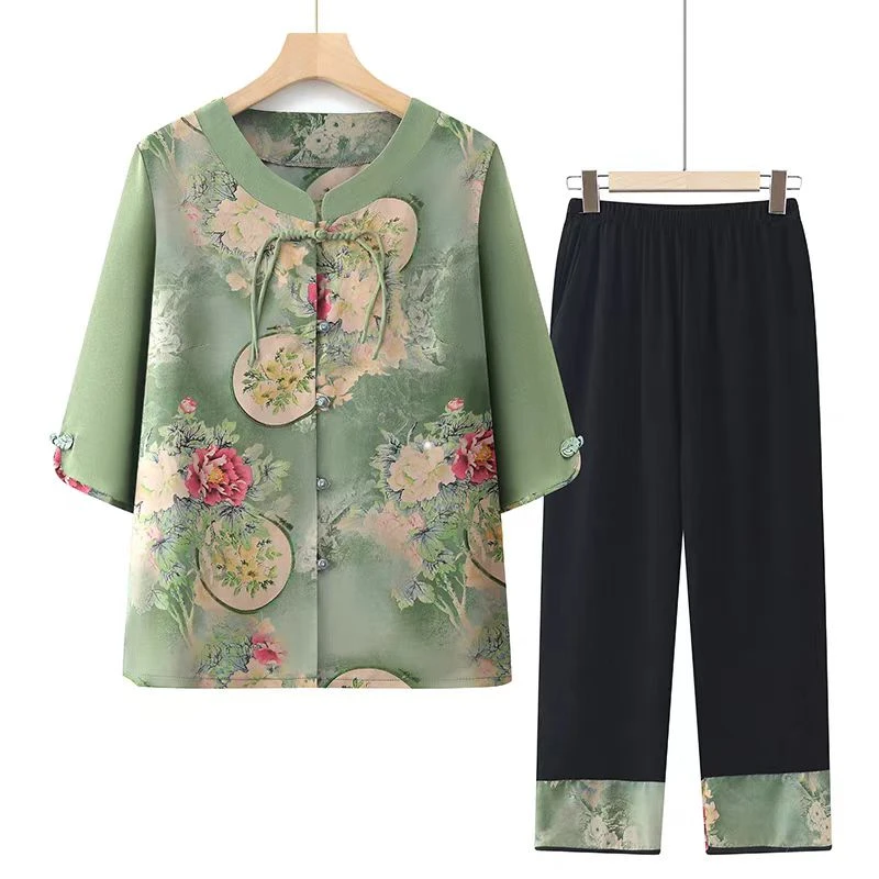 8252-中老年妈妈装夏季时尚遮肉显瘦休闲妈妈装