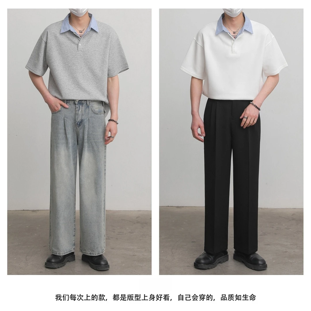 常规款宽松型上衣常规Polo衫春季短袖纯色时尚简约痞帅衣服 男装