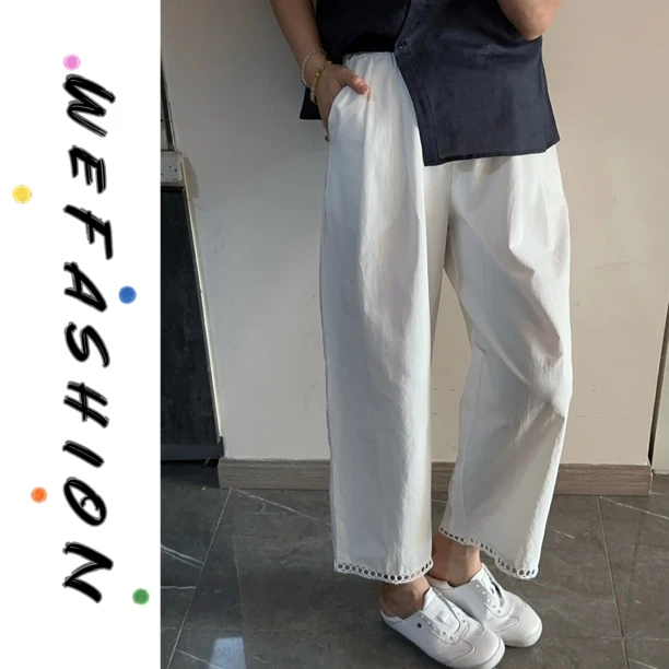 【WE】花边直筒薄款下摆圈圈九分休闲裤