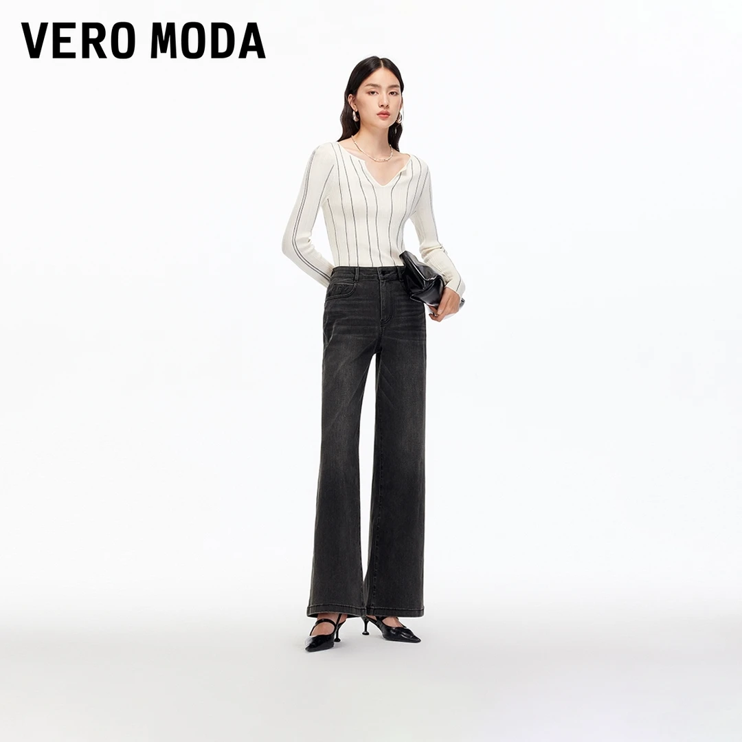 Vero Moda牛仔裤25新款含棉水钻装饰显瘦微喇裤流光风325332064