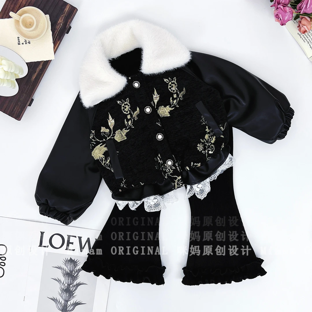 【云裳花】女童可爱风黑色系洋气套装冬季时尚套装5Q613HEI