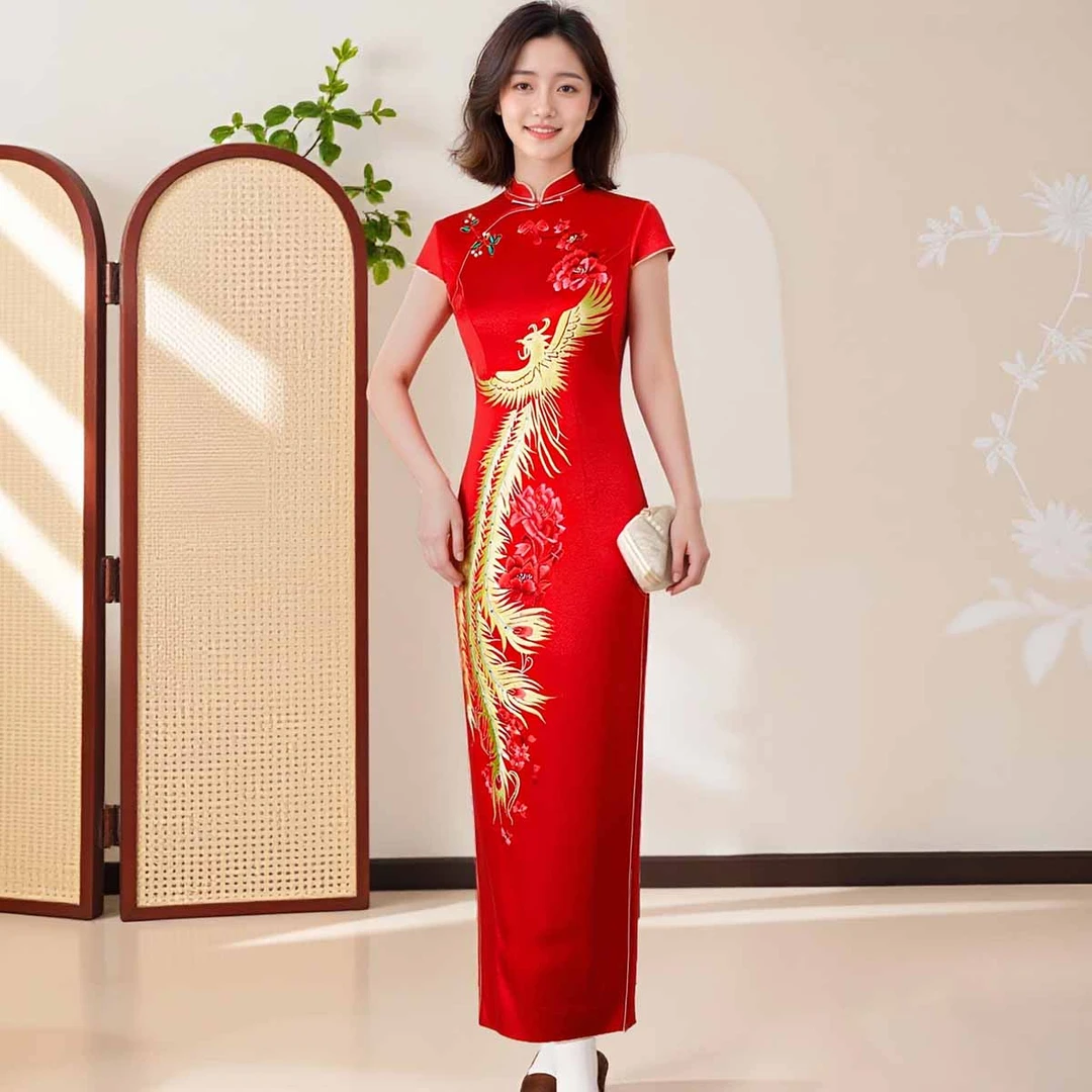 YUANZUEN/袁尊中国红婚礼常规款短袖开衩可爱风旗袍优雅大码走秀