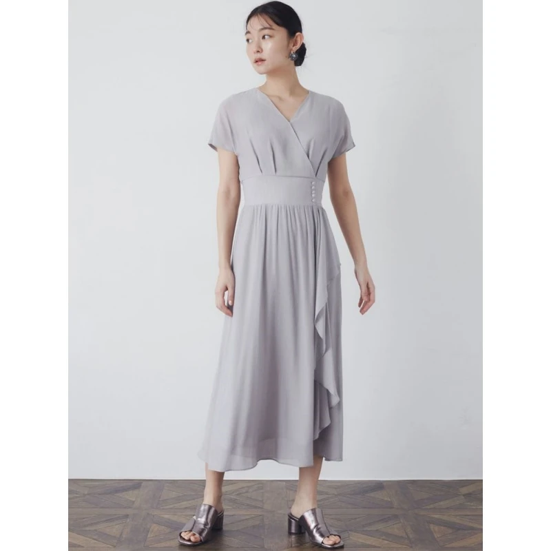 【胖虎家】 夏季新款 L 简约时尚凉感舒适百搭纯色气质简约连衣裙