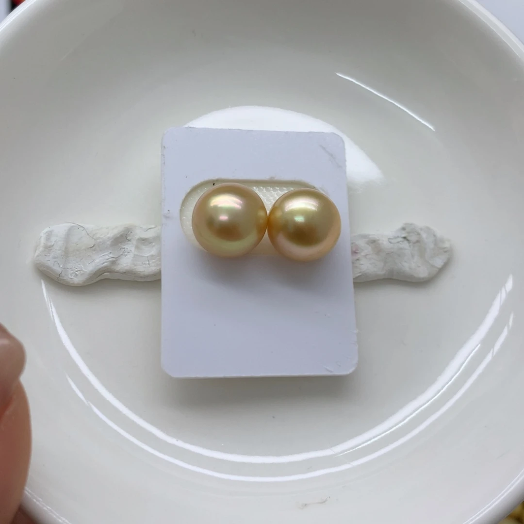 海水珍珠裸珠金珠对珠11-12mm