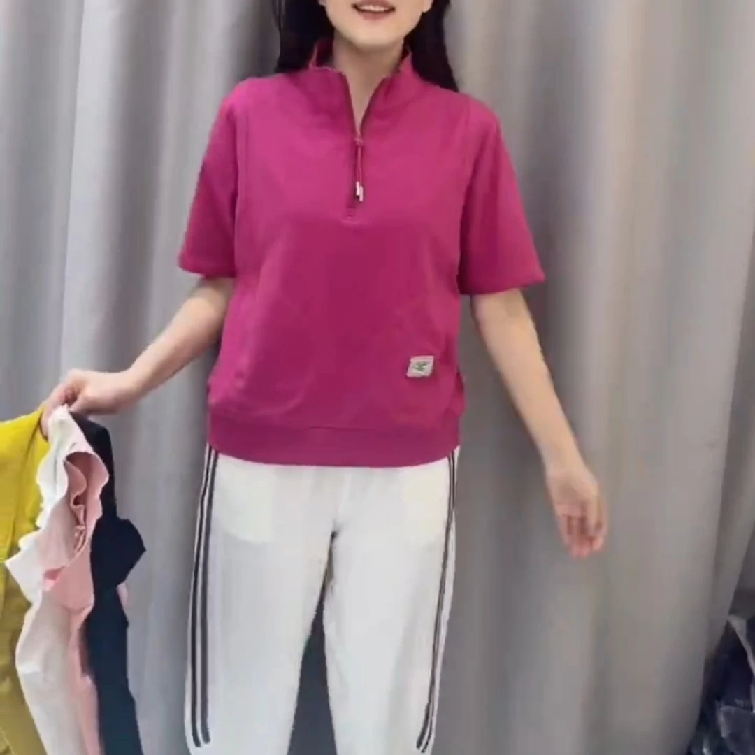 休闲拉链立领短袖