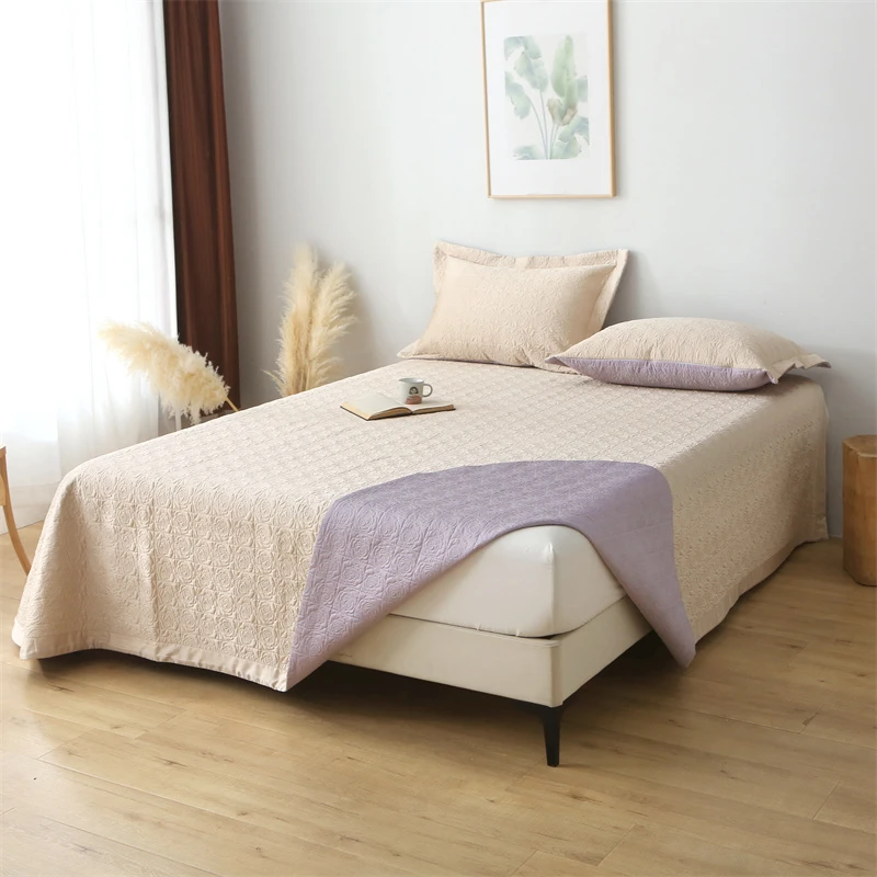 玫瑰花双面可用天丝加100%棉床盖三件套轻奢