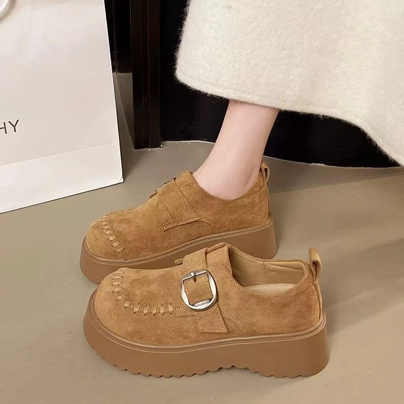 三福单鞋女2025秋季新款一脚蹬乐福鞋复古增高全包博肯小个子鞋