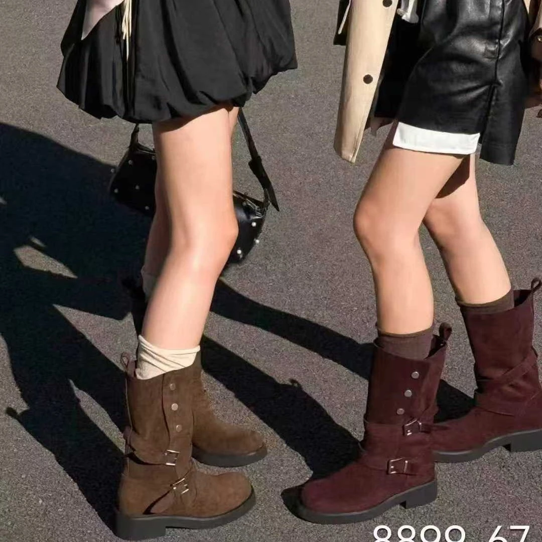 2025新款复古绿皮中筒靴