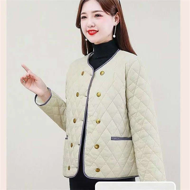 小香风菱格棉衣外套女欧洲站欧货洋气棉服潮黑色米白色雪尼尔氨纶